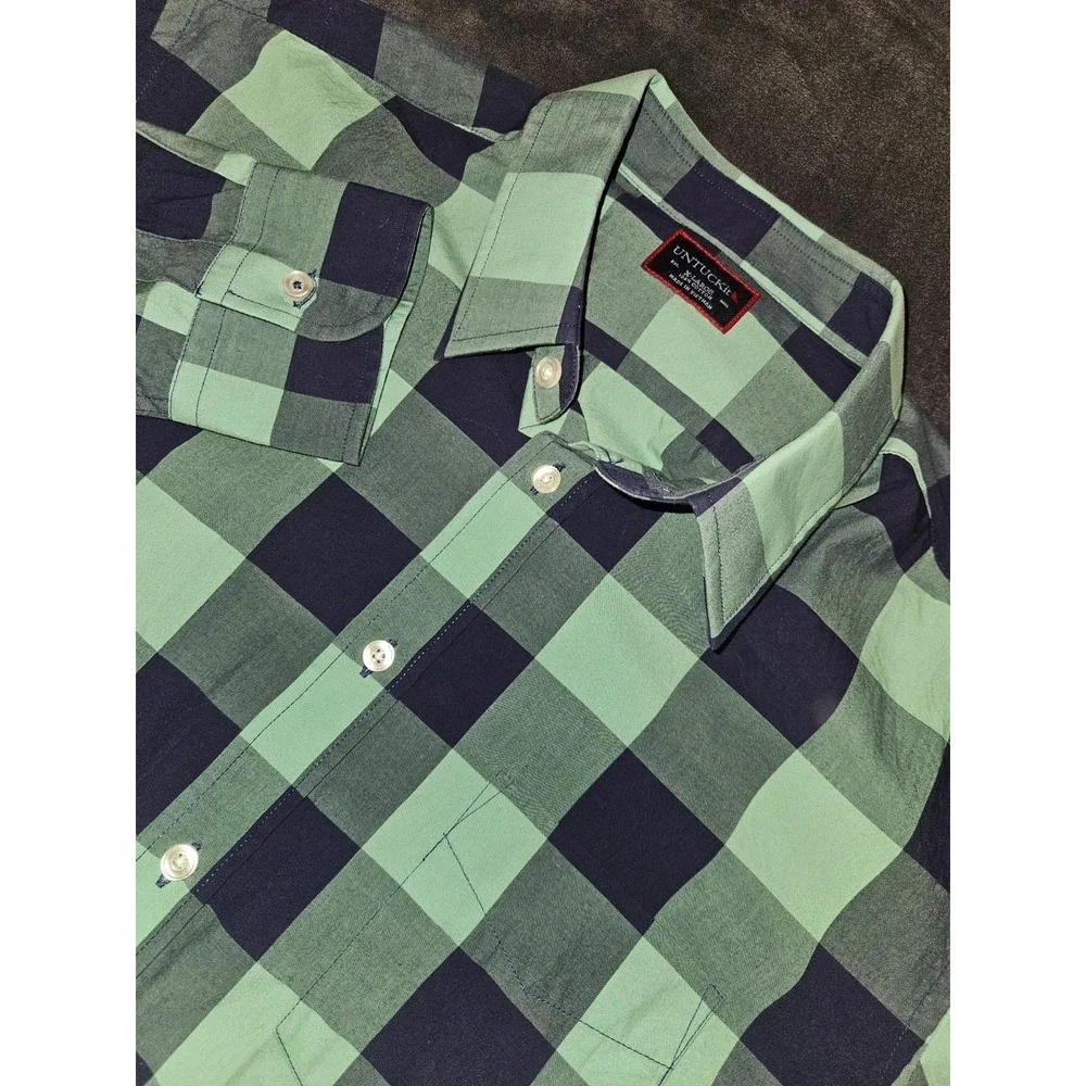 UNTUCKit Men's Plaid Green Navy Long Sleeve Button-Up Shirt XL Cotton - Picture 1 of 4